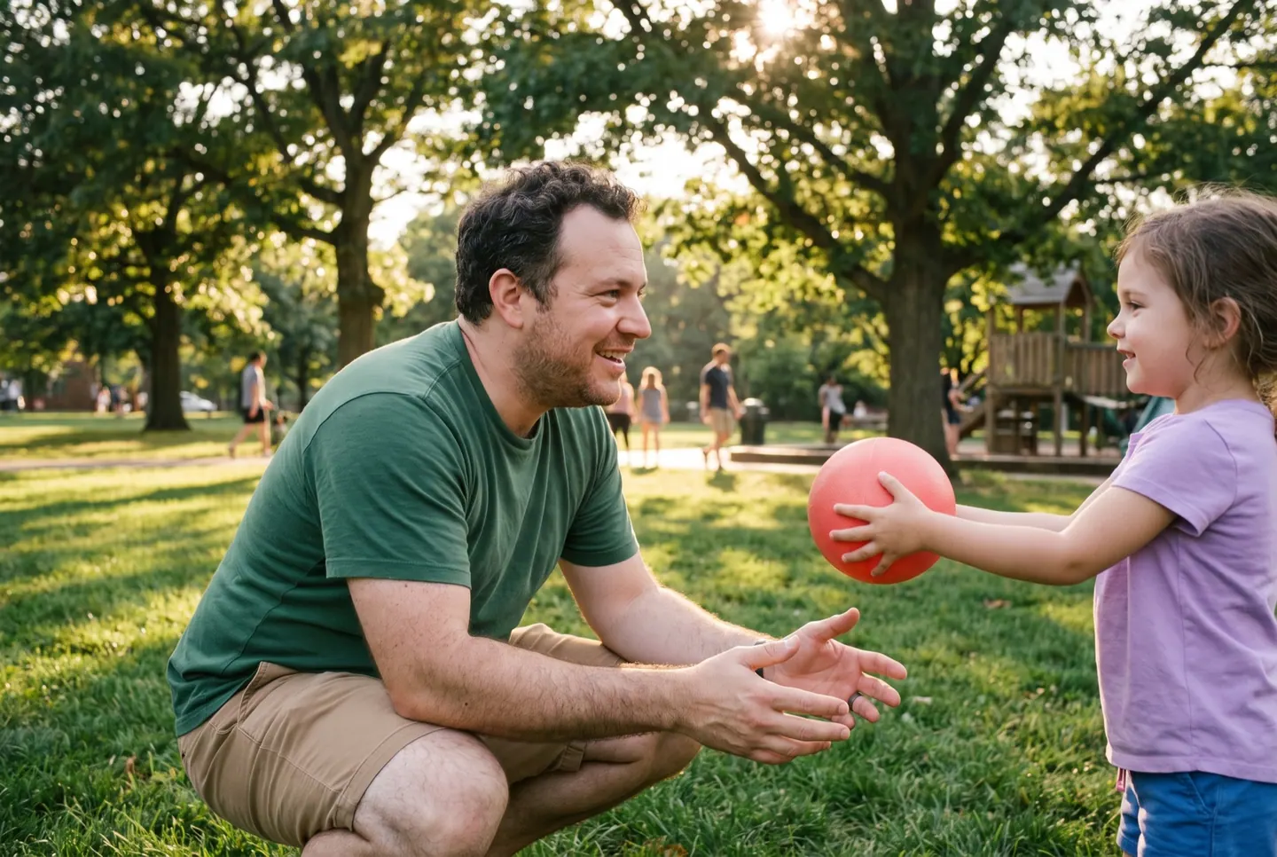 Member playing in the park with his daughter